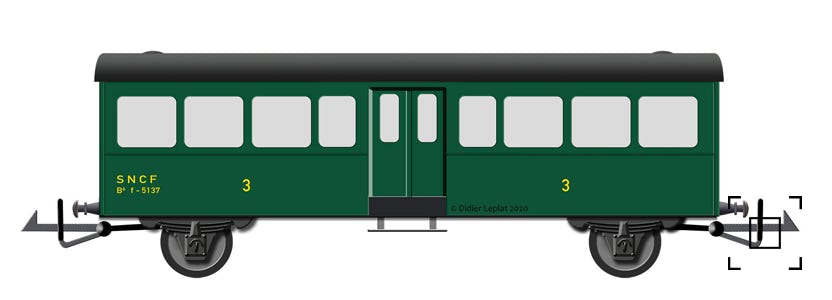 Voiture banlieue à essieux troisième classe - PMP - Dessin de Didier Leplat