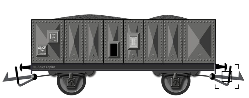 Wagon tombereau rempli de charbon PMP- Dessin de Didier Leplat
