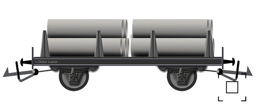 Wagon plateau à rancher avec des tubes en ciment -PMP - Dessin de Didier Leplat