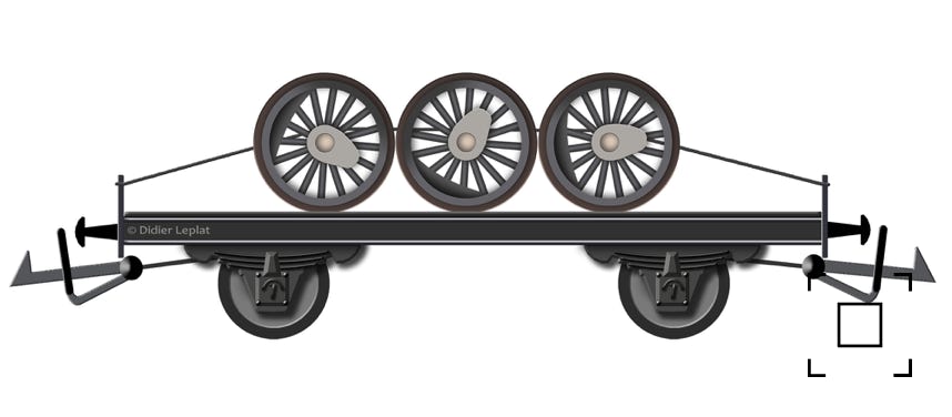 Wagon plateau avec des roues de locomotive - PMP - Dessin de Didier Leplat